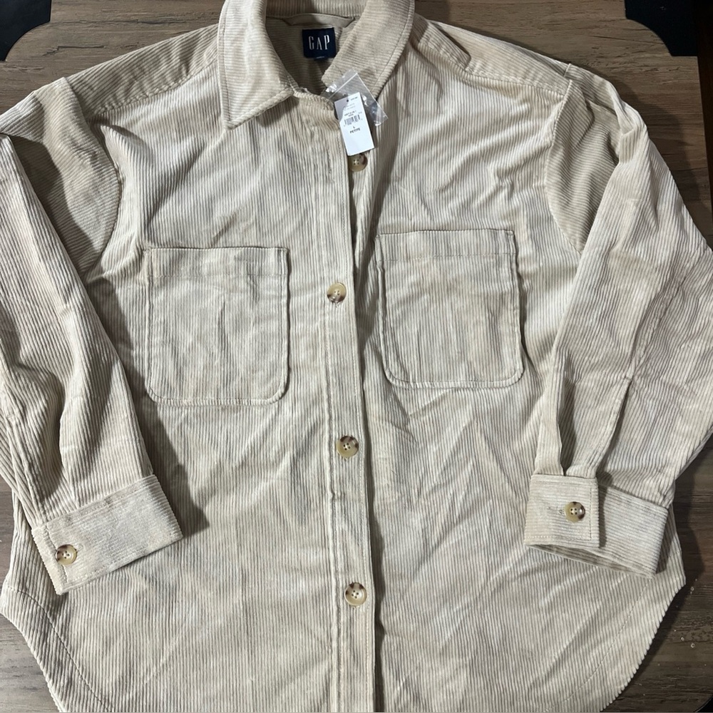 NWT GAP Women’s Corduroy Shirt Shacket Jacket Sable Beige Size Large Petite